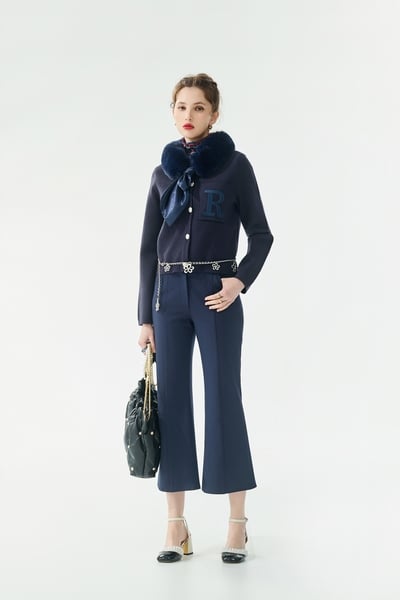 口袋刺繡花朵直筒褲