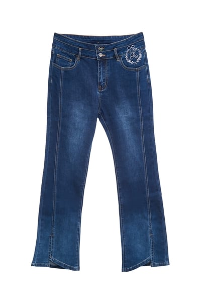 雙腰頭漸層牛仔喇叭長褲