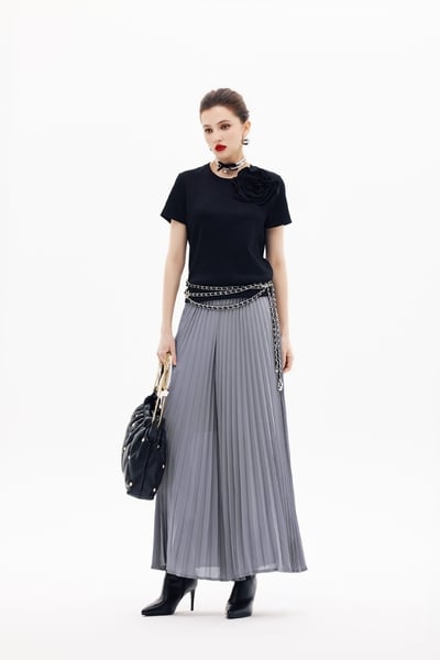 薄暮灰傘景寬褲裙