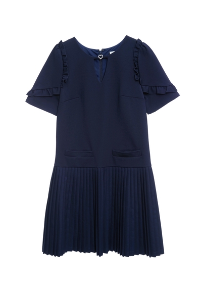 綴愛心環濃厚靛藍色洋裝