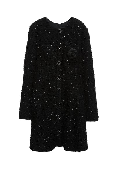 花呢崁亮片羽毛紗小香短洋裝