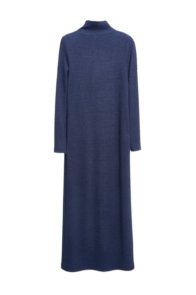復古藍針織長洋裝