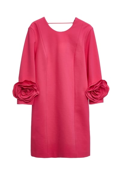 玫瑰繞花袖直筒短洋裝