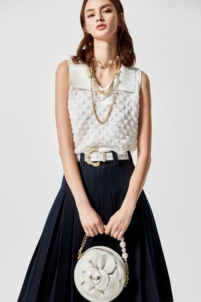 光學白立體球球壓皺上衣