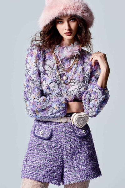 五彩摺飾細網上衣