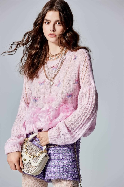 綴烏干花瓣針織上衣