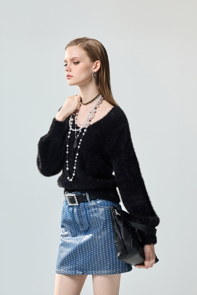 交叉綁帶造型針織上衣