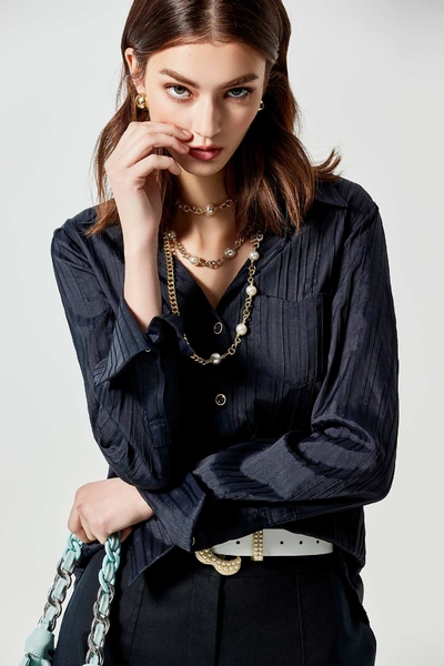 立體條紋襯衫式上衣