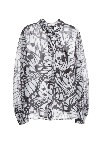 蝴蝶圖騰領巾式絲棉上衣