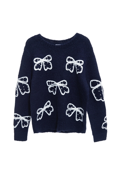 濃厚靛藍蝴蝶結針織上衣