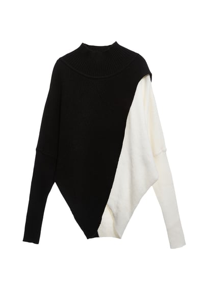 黑白拼接高領針織