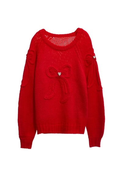 火焰色綴蝴蝶結針織上衣