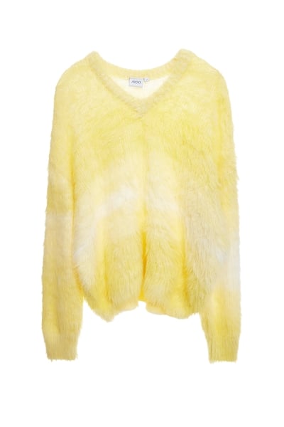 萊姆黃暈染長毛針織上衣