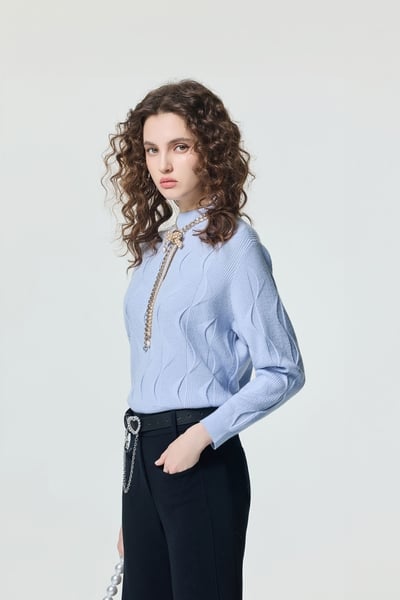 月光石藍幾何波紋針織上衣