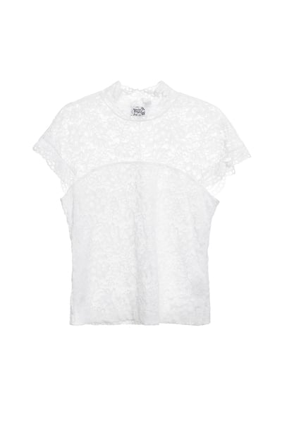 珍珠白小高領彈性蕾絲單品