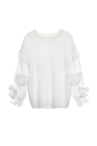 綴蝴蝶結袖針織上衣