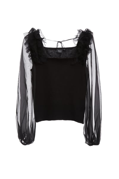 異材拼接荷葉針織上衣