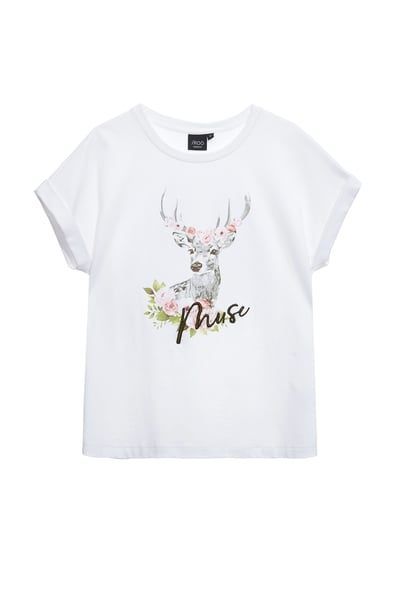 戴花環魅鹿印花Ｔ恤上衣