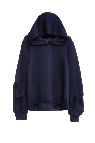 濃厚靛藍蝴蝶結袖上衣