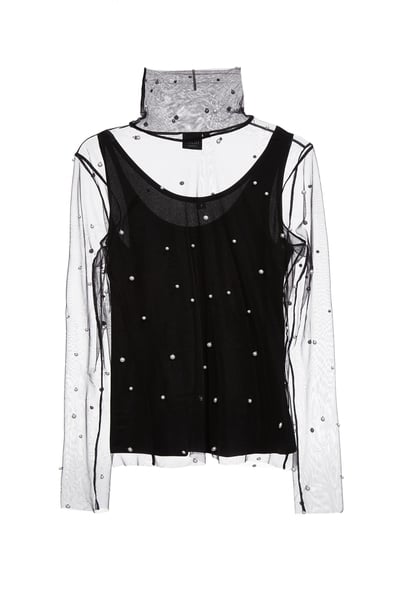 網布珍珠釘飾高領內搭