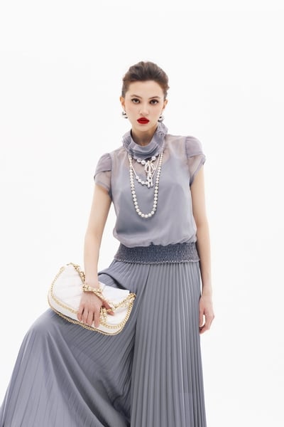 薄暮灰荷葉花苞袖單品