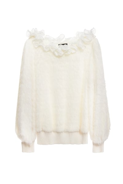 雪紡荷葉繞花針織單品