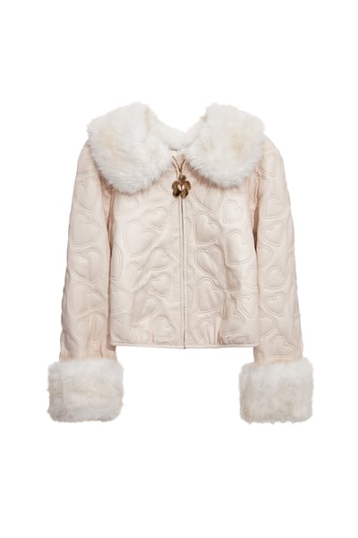 愛心圖騰絎縫仿皮外套