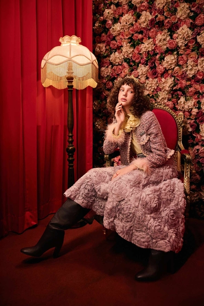 薄暮灰玫瑰花長裙