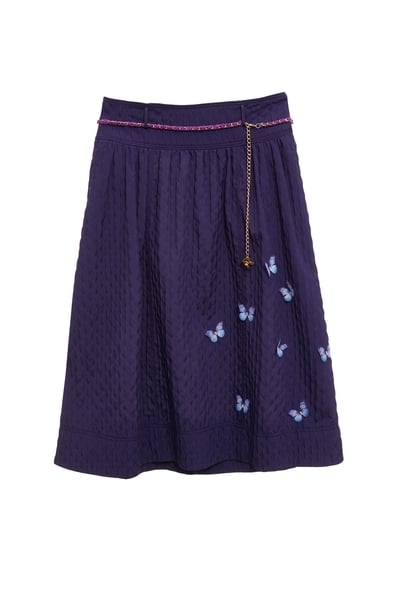 藍紫色立體褶皺中長裙