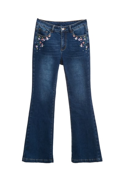 花卉刺繡牛仔喇叭褲