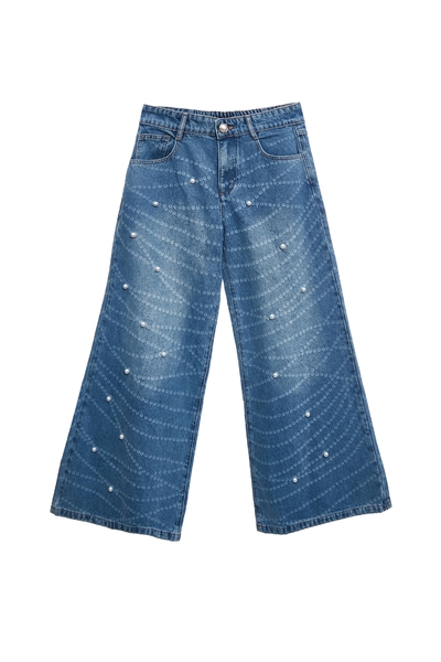 珍珠項鍊印花牛仔褲