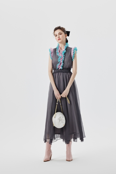 荷葉薄暮灰配色洋裝