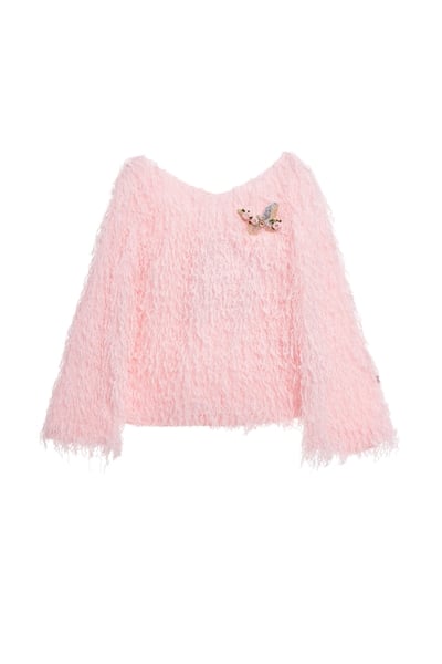 紅雪糕光澤感流蘇上衣