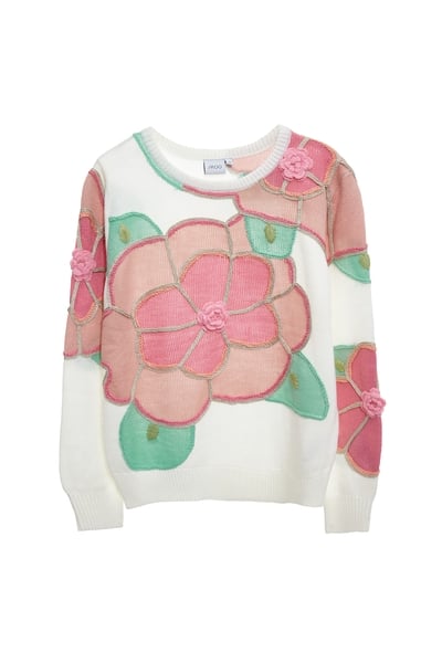 織帶鑲花瓣邊針織上衣