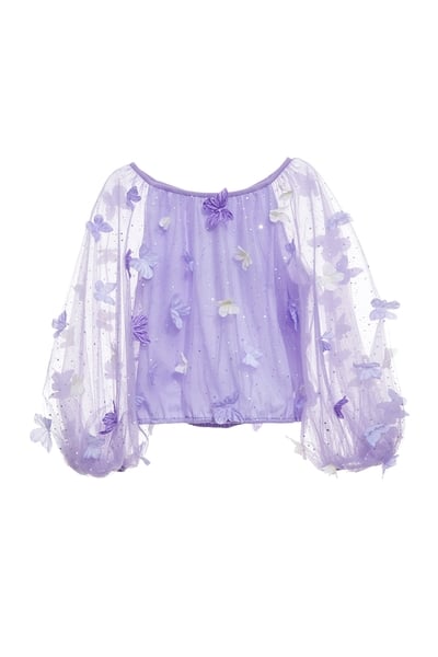 閃亮柔紫色網紗上衣
