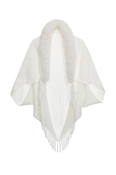 蓬鬆毛絨織紋披肩