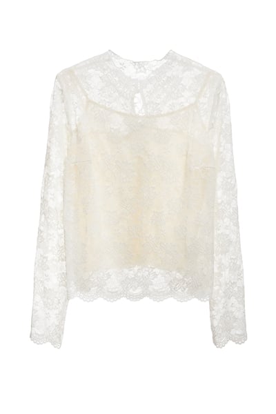 奶油白蕾絲單品上衣